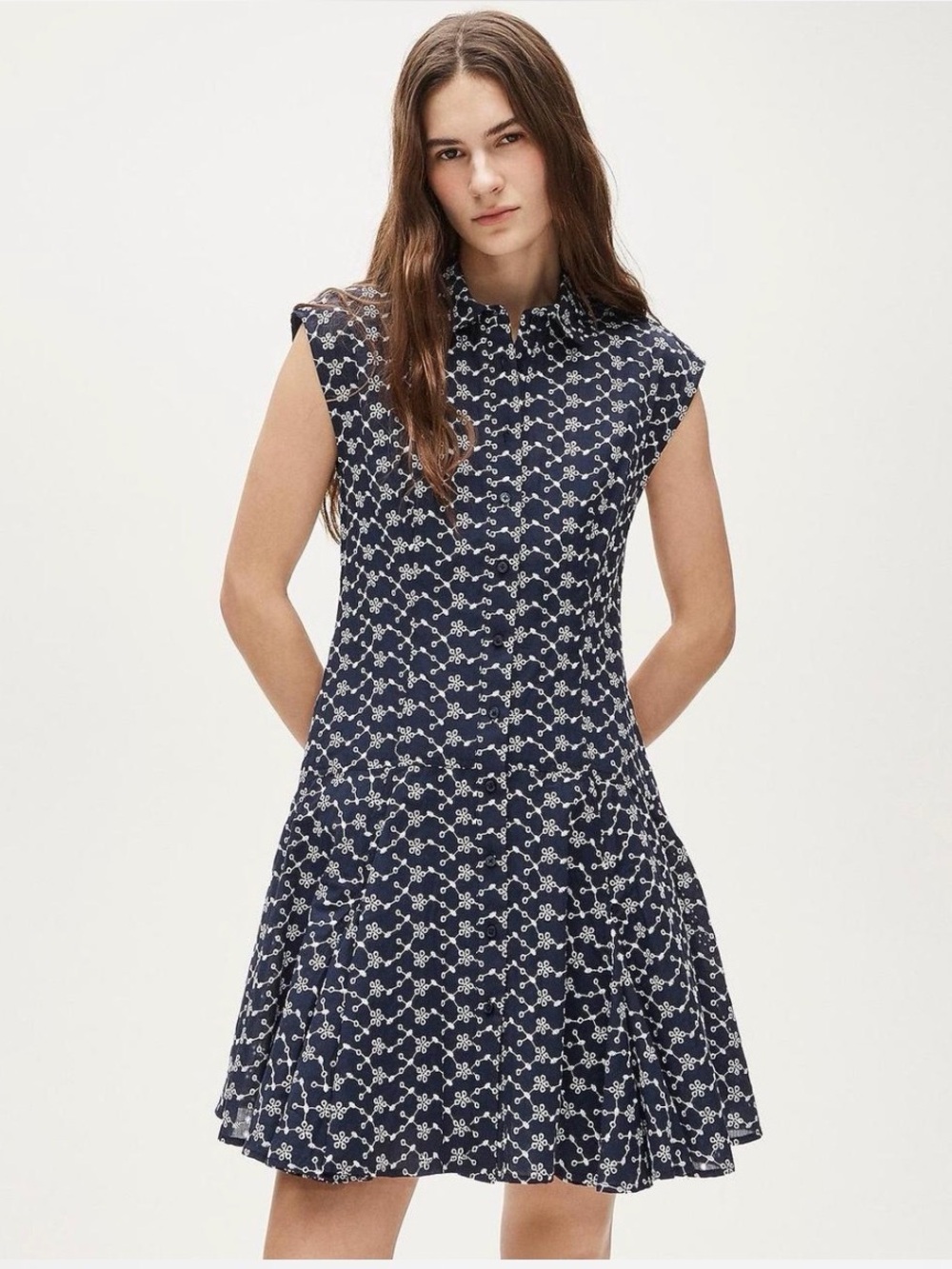 J. Crew Mini Eyelet Shirt-Dress in White on Blue